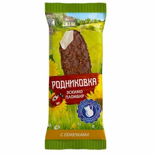 Пломбир ванильный в шоколадной глазури с семенами подсолнечника «РОДНИКОВКА»